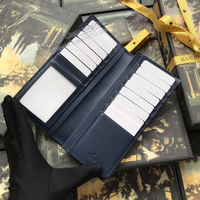 Gucci包 古馳錢包 408836藍壓全皮 義大利牛皮與標誌性織 高端品質男士西裝夾 Gucci男錢包  gudj1298